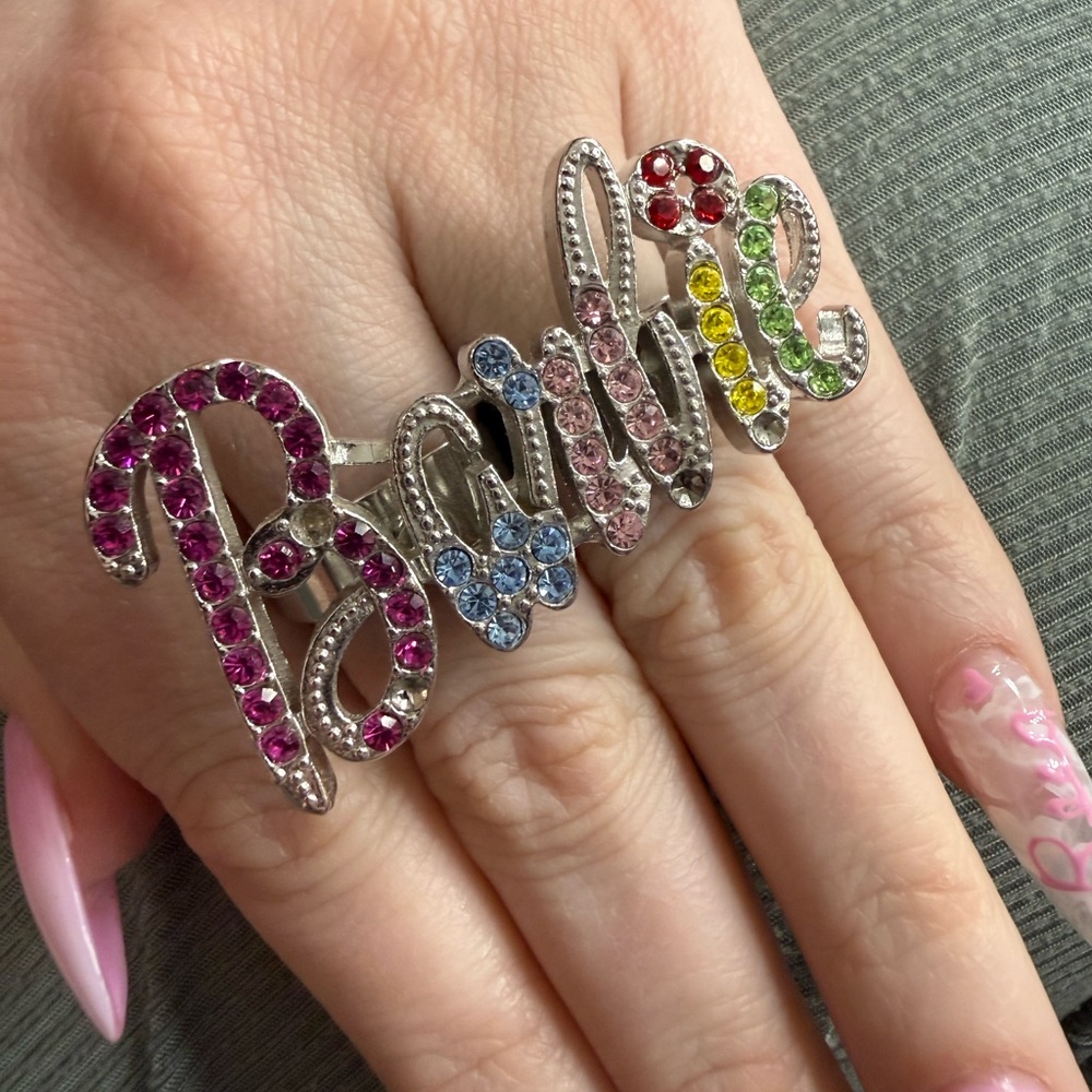 Multicolor Rhinestone Name Statement Ring